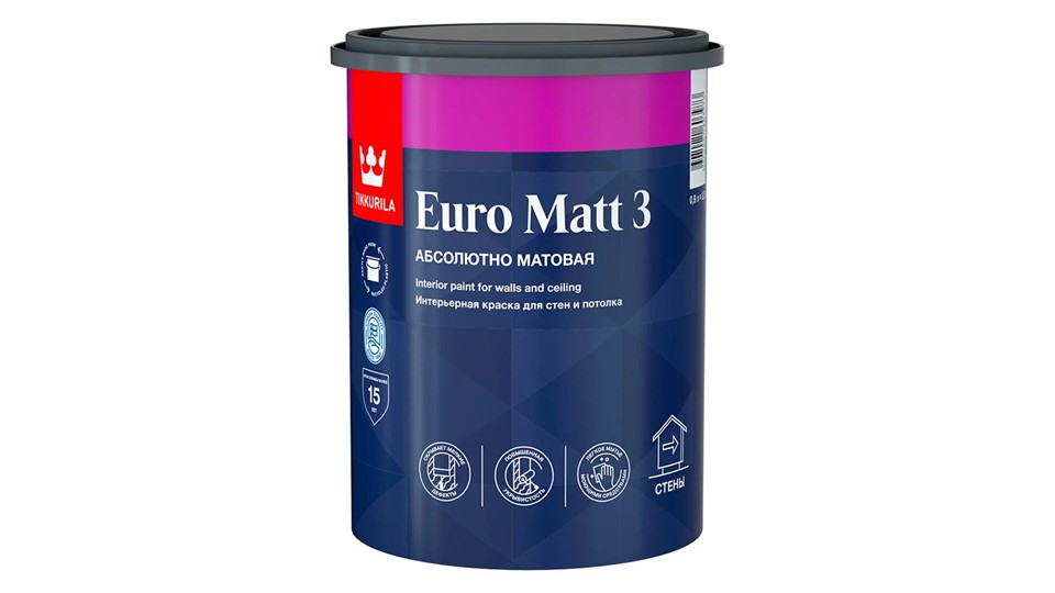 Краска для стен и потолков Tikkurila Euro Matt 3 глубокоматовая база-C 0,9 л