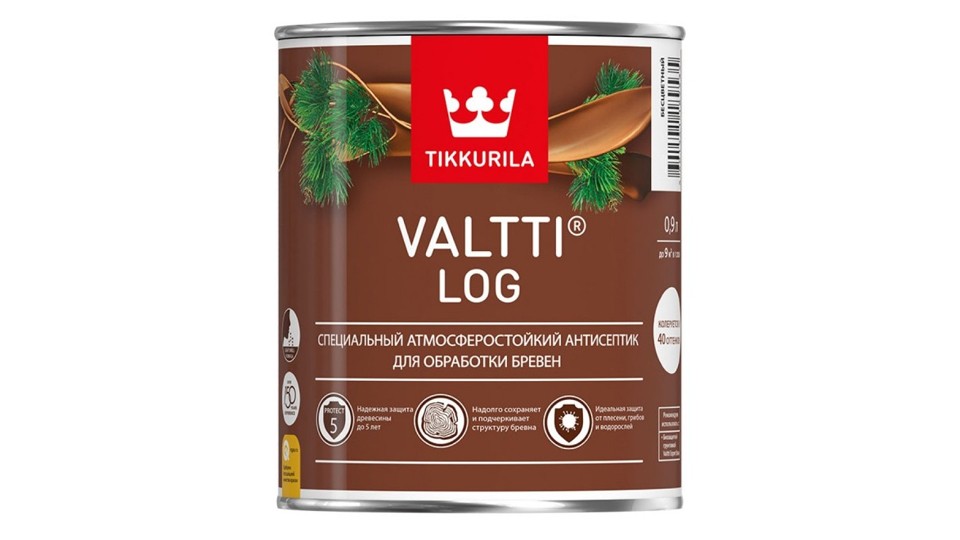 Protective antiseptic for wood glazing Tikkurila Valtti Log oregon 0,9 l