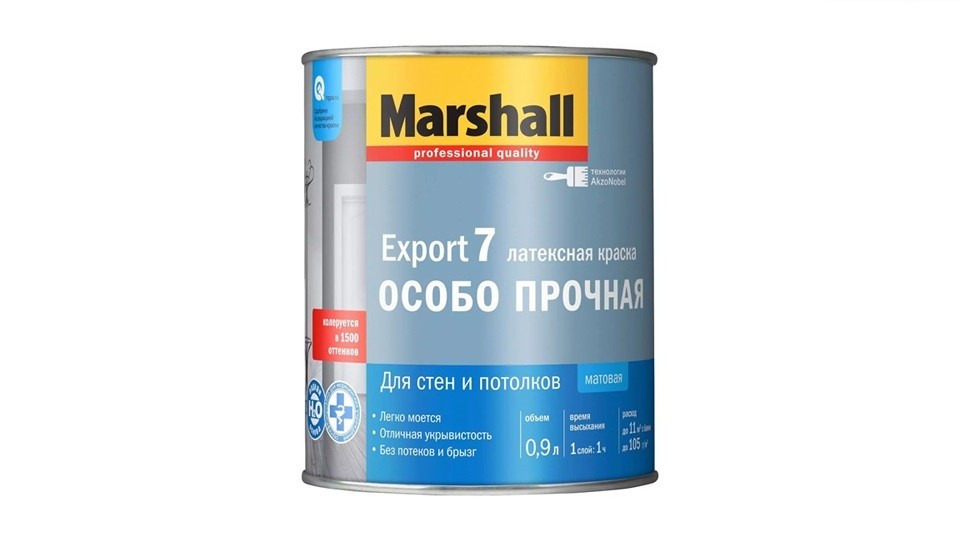 Latex paint for walls and ceilings Marshall Export-7 matte base-BW 0,9 l
