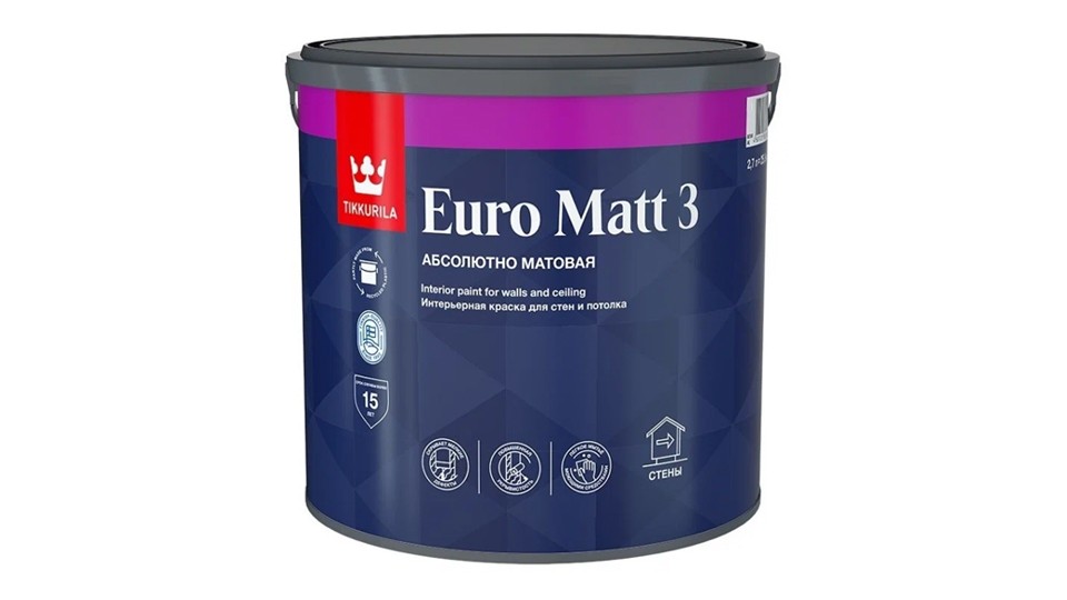 Краска для стен и потолков Tikkurila Euro Matt 3 глубокоматовая база-C 2,7 л