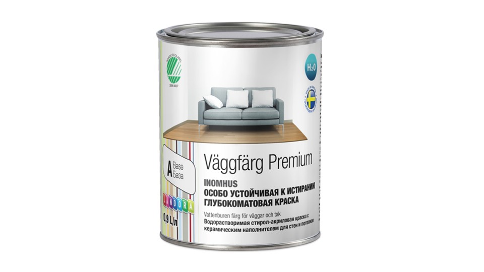 Paint for walls and ceilings resistant styrene-acrylate Landora VaggFдrg Premium V extra-matt base-A 0,9 l