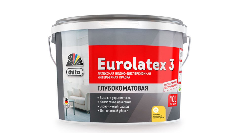 Краска для стен и потолков латексная водно-дисперсионная Dufa Retail Eurolatex 3 глубокоматовая 10 л