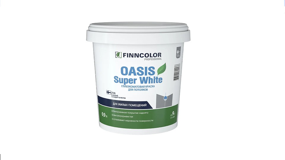 Water-dispersion paint for walls and ceilings Finncolor Oasis Super White extra-matt 0,9 l