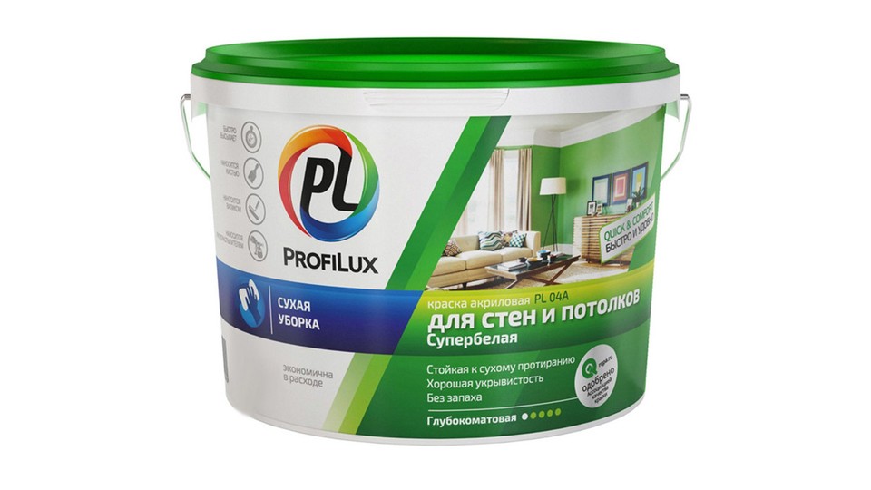 Paint for walls and ceilings acrylic Profilux PL- 04А extra-matt white 7 kg