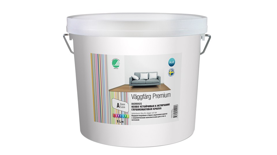 Paint for walls and ceilings resistant styrene-acrylate Landora VaggFдrg Premium V extra-matt base-A 9 l