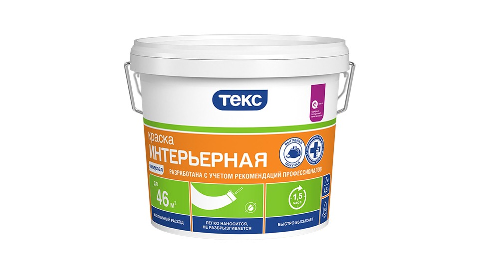 Water-dispersion paint for walls and ceilings Текс Универсал Интерьерная extra-matt 3 kg