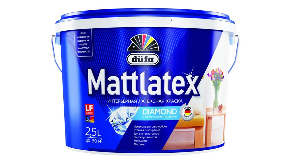 Paint for walls and ceilings for wet rooms latex Dufa Mattlatex RD100 matte white 2,5 l