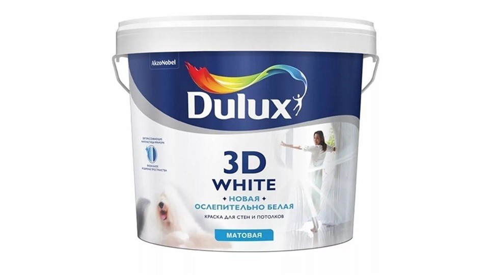 Ներկ պատերի և առաստաղների համար ջրադիսպերսիոն Dulux 3D White փայլատ բազա-BW 5 լ