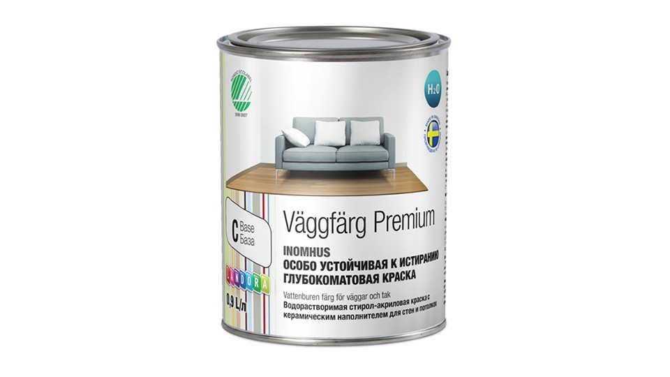 Paint for walls and ceilings resistant styrene-acrylate Landora VaggFдrg Premium V extra-matt base-C 0,9 l