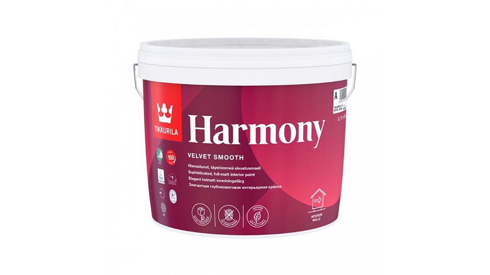 Acrylate paint for walls and ceilings Tikkurila Harmony velvety matte base-A 9 l