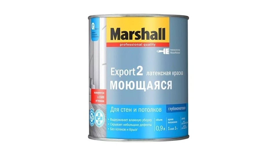 Latex paint for walls and ceilings Marshall Export-2 deep matte base-BC 0,9 l