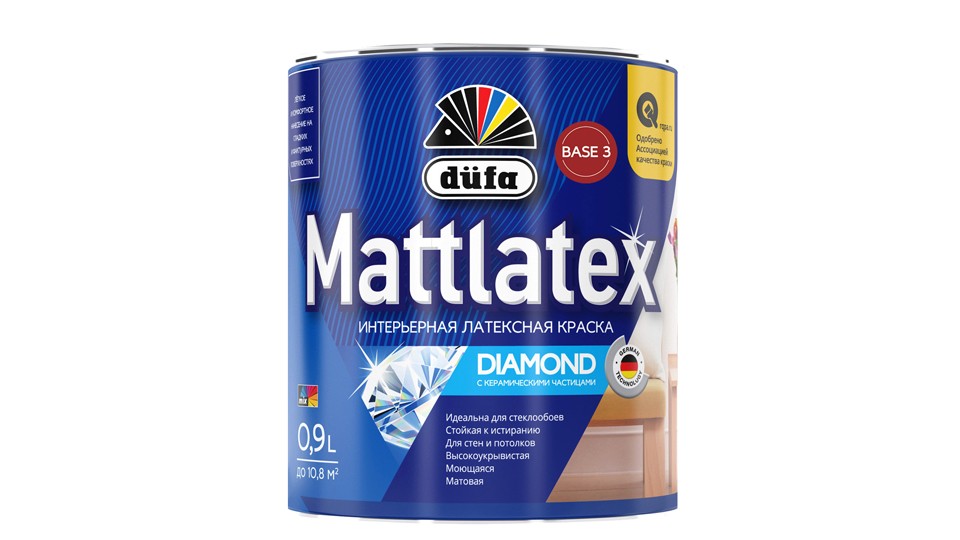 Paint for walls and ceilings for wet rooms latex Dufa Mattlatex RD100 matte base-3 0,9 l