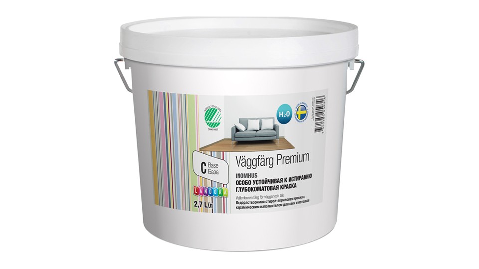 Paint for walls and ceilings resistant styrene-acrylate Landora VaggFдrg Premium V extra-matt base-C 2,7 l