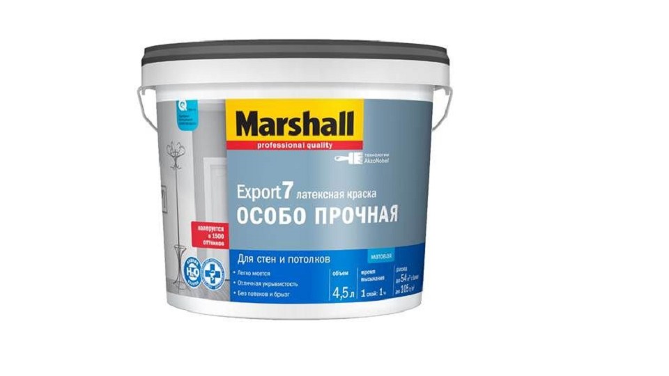 Latex paint for walls and ceilings Marshall Export-7 matte base-BC 4,5 l