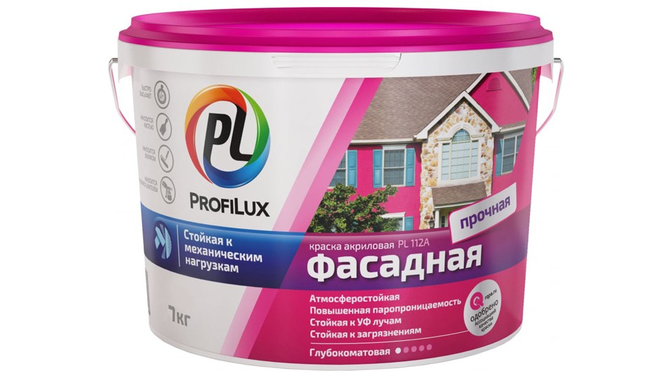 Fasade paint waterproof acrylic Profilux ВД PL- 112A extra-matt white 7 kg