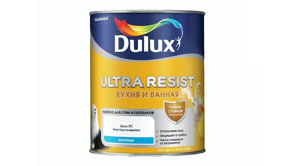 Ներկ խոհանոցի և լոգասենյակի համար Dulux Ultra Resist փայլատ բազա-BC 0,9 լ