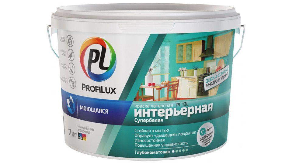 Paint for walls and ceilings for wet rooms latex Profilux PL- 13L extra-matt supe white base-1 7 kg