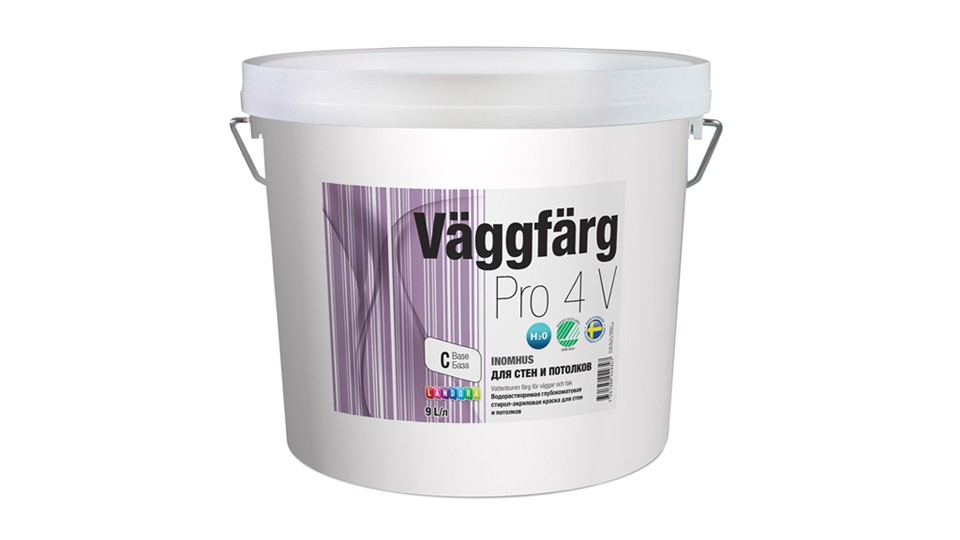 Paint for walls and ceilings styrene-acrylate Landora VдggFдrg Pro 4 V extra-matt base-C 9 l