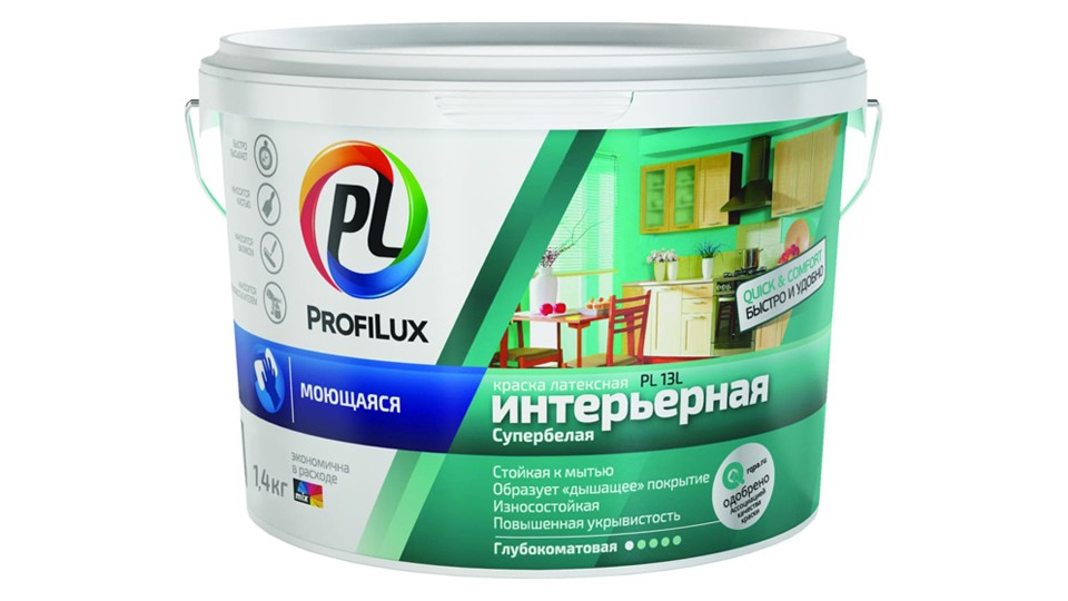 Paint for walls and ceilings for wet rooms latex Profilux PL- 13L extra-matt supe white base-1 1,4 kg