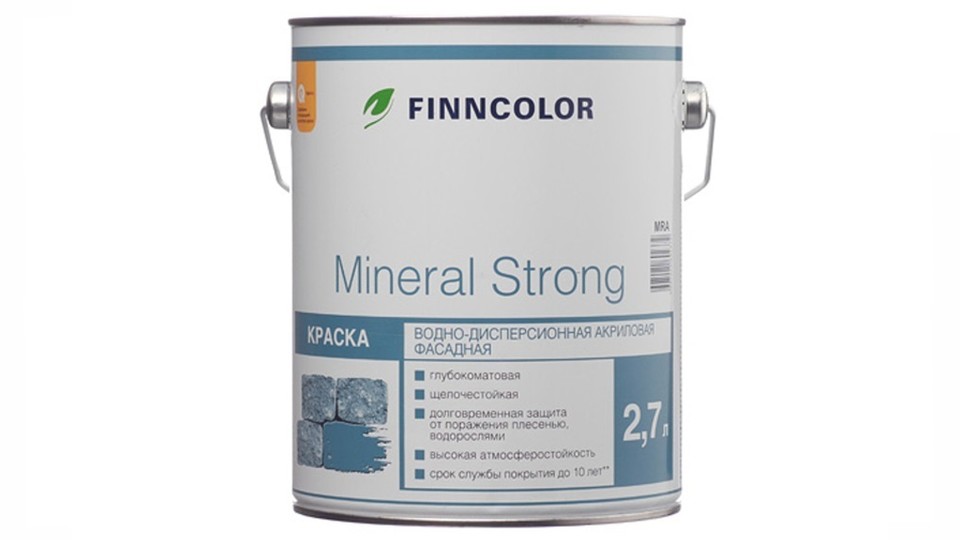 Water-dispersion acrylic paint for mineral facades Finncolor Mineral strong extra-matt base-MRA 2,7 l