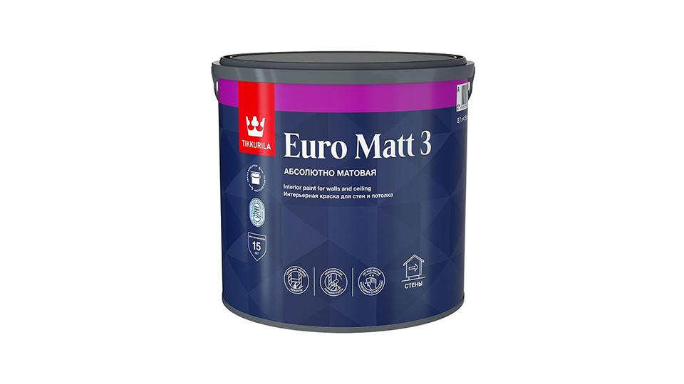 Paint for walls and ceilings Tikkurila Euro Matt 3 extra-matt base-A 2,7 l