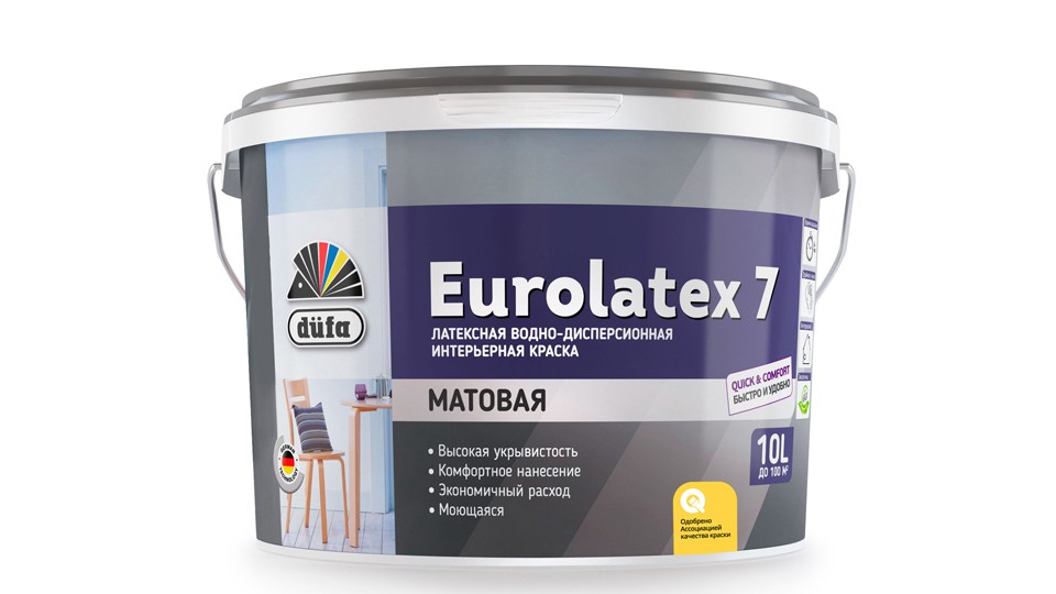 Краска для стен и потолков латексная водно-дисперсионная Dufa Retail Eurolatex 7 глубокоматовая 2,5 л