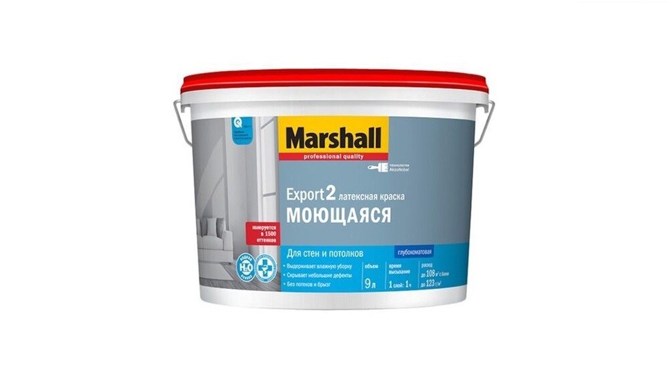 Latex paint for walls and ceilings Marshall Export-2 deep matte base-BC 9 l