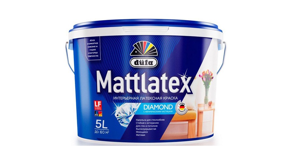 Paint for walls and ceilings for wet rooms latex Dufa Mattlatex D100 matte white 2,5 l