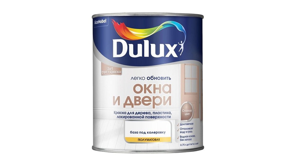 Paint for wood and plastic water-dispersion Dulux Окна и двери semi-matt base-BW 0,75 l