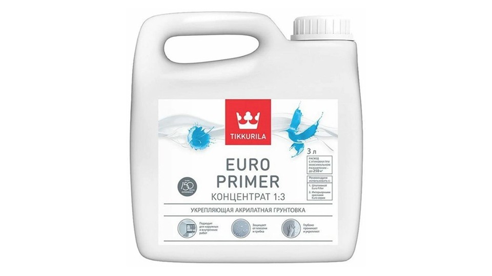 Deep penetration acrylate strengthening primer Tikkurila Euro Primer concentrate 1:3 3 l