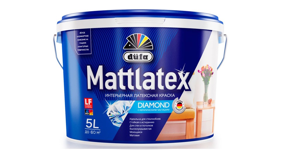 Paint for walls and ceilings for wet rooms latex Dufa Mattlatex RD100 matte white 5 l