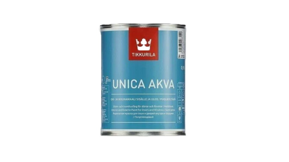 Acrylate paint for windows and doors Tikkurila Unica Akva semi-gloss base-A 0,9 l