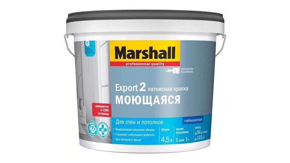 Latex paint for walls and ceilings Marshall Export-2 deep matte base-BW 4,5 l