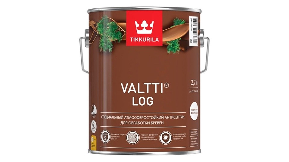 Антисептик защитный для древесины лессирующий Tikkurila Valtti Log база-ЕС 2,7 л