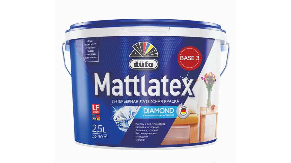 Paint for walls and ceilings for wet rooms latex Dufa Mattlatex RD100 matte base-3 2,5 l