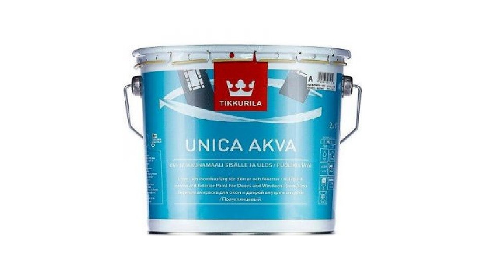 Acrylate paint for windows and doors Tikkurila Unica Akva semi-gloss base-A 2,7 l